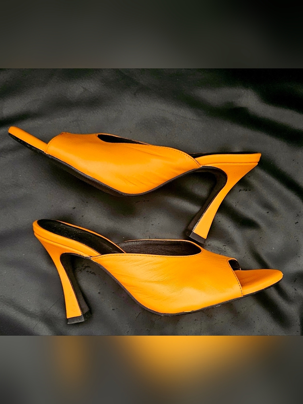 l'intervalle  Orange Leather  Open-Toe Slip On Mule Size 36 Eu 6/6.5 US Heels - Picture 3 of 9
